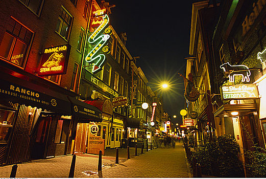 霓虹灯,夜晚,阿姆斯特丹,荷兰