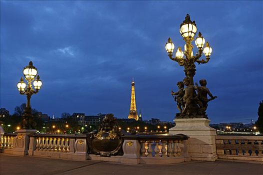 亚历山大三世,历史,路灯,埃菲尔铁塔,市中心,巴黎,法国,欧洲