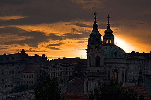 圣尼古拉斯教堂,日落,布拉格,捷克共和国