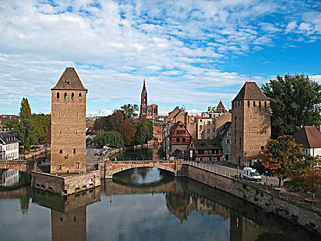 桥,塔,古老,14世纪,要塞,疾病,河,大教堂,斯特拉斯堡,阿尔萨斯,法国