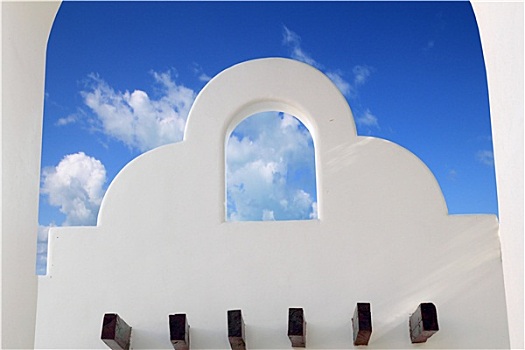 墨西哥,建筑,白色,拱门,蓝天