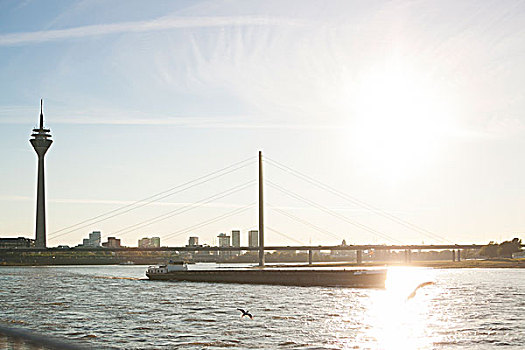 货船,莱茵河,桥