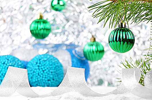圣诞装饰,蓝色,绿色,玻璃,球,上方,鲜明,背景