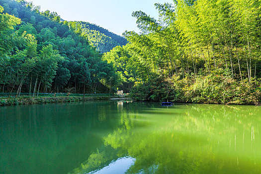 中国安徽省黟县木坑竹海景区青山绿水自然风光