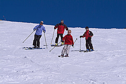 家庭,滑雪,雪,顶峰