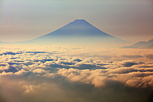 山,富士山,晨雾,海洋,云