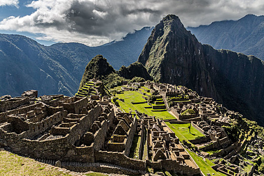 全景,上面,老,印加遗迹,马丘比丘,乌鲁班巴,秘鲁