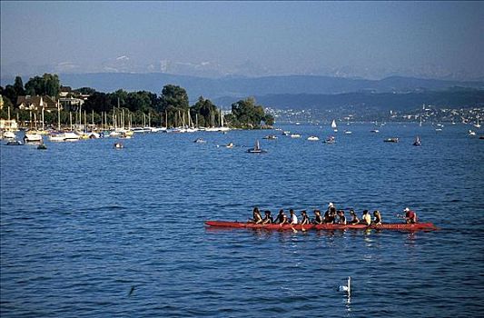划艇,湖,苏黎世,水上运动,瑞士,欧洲