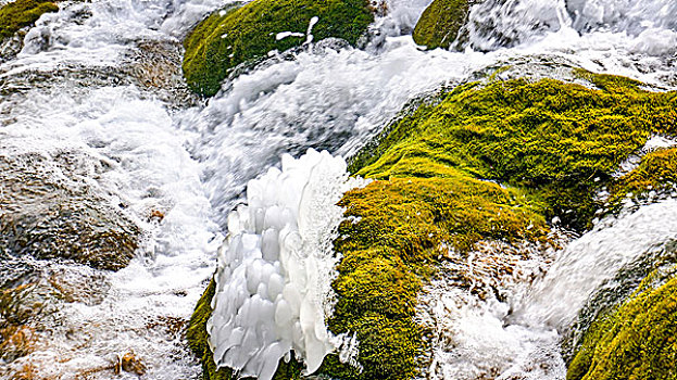九寨沟的冬景珍珠滩瀑布