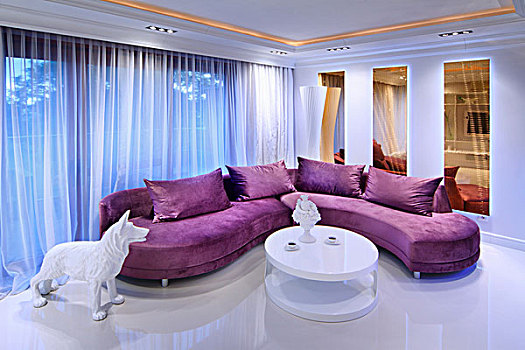 紫色,沙发,白色,圆,设计师,茶几,室内,氛围,亮光