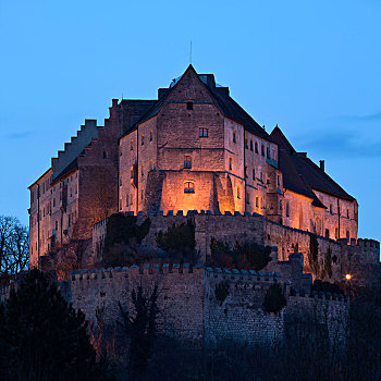 城堡,黄昏,上巴伐利亚,巴伐利亚,德国,欧洲