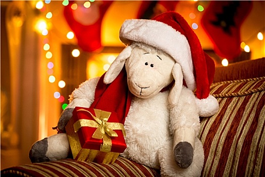 玩具,绵羊,礼盒,装饰,圣诞节,客厅