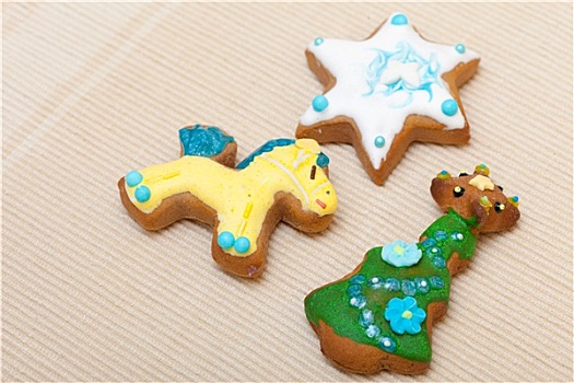 姜饼,蛋糕,小马,圣诞树,星,糖衣,装饰,褐色