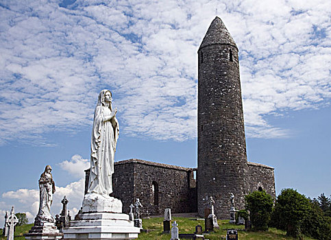 爱尔兰,梅奥,圆塔,国家纪念建筑,约会,9世纪,旁侧,遗址,石头,教堂,墓地