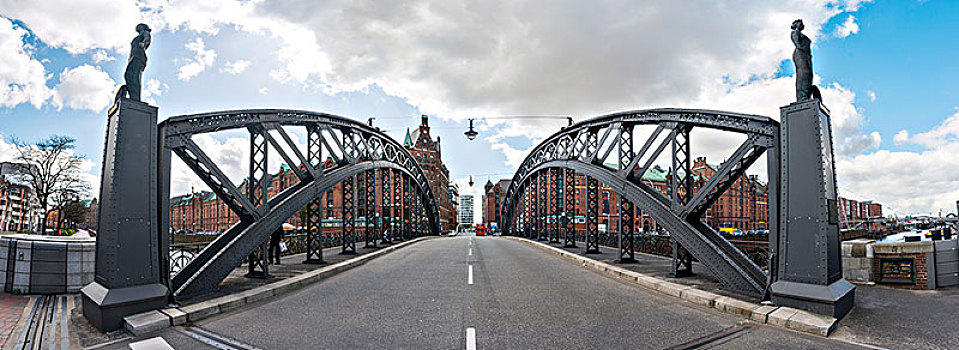 桥,上方,运河,施拜希亚施塔特,汉堡市,德国,欧洲