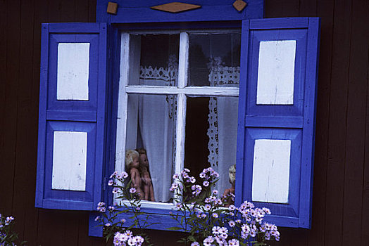 俄罗斯,西伯利亚,乡村,靠近,彩色,窗户,特色,木屋,针叶林带,娃娃