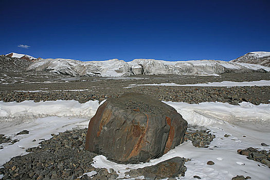 青海,可可西里,马兰冰川,冰川推进时搬运下来的巨石