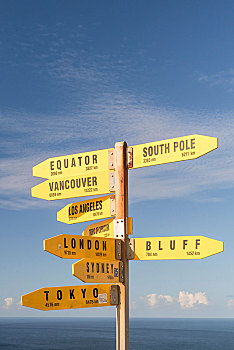 黄色,标识,标志物,多样,旅游,雷因格海角,北岛,新西兰,大洋洲