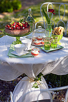 桌子,花园,就绪,蛋糕,面包,瑞典
