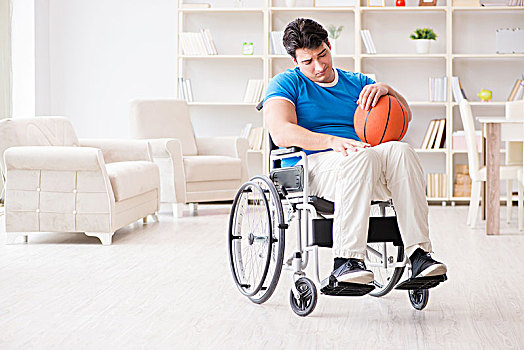 年轻,篮球手,轮椅,恢复,受伤