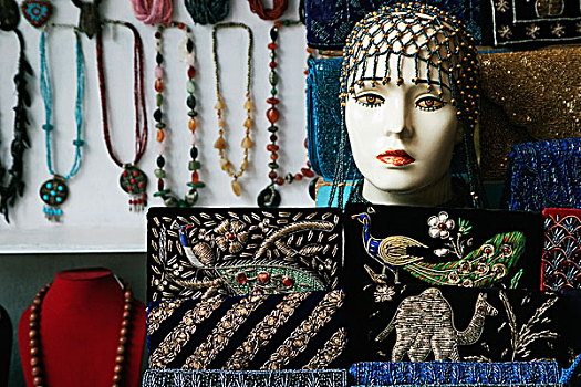 展品,项链,市场货摊,德里,印度