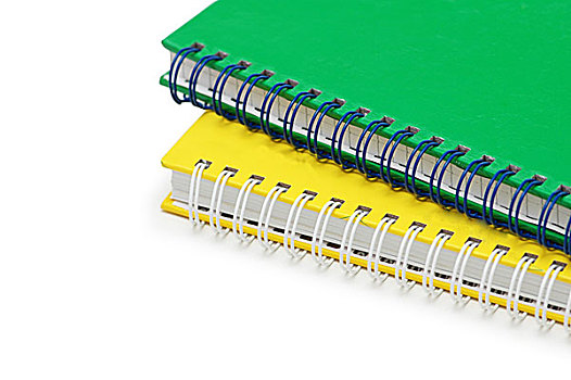 绿色,黄色,螺旋,笔记本,隔绝,白色背景