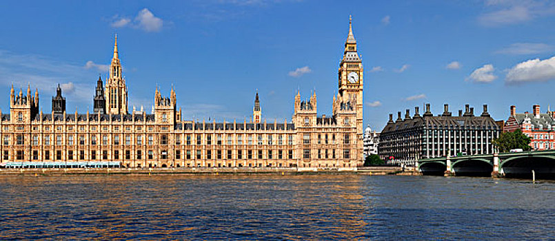 议会大厦,大本钟,泰晤士河,威斯敏斯特桥,伦敦,英格兰,英国,欧洲
