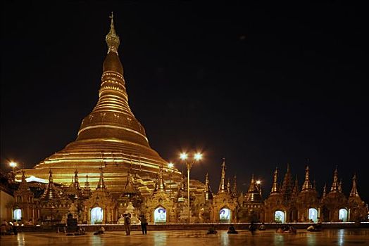 大金塔,夜晚,仰光,缅甸,东南亚