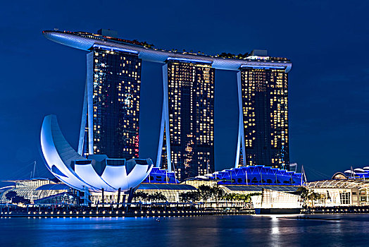 码头,湾,沙,酒店,博物馆,蓝色,钟点,新加坡,长,定时暴光
