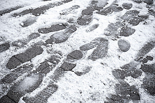 脚印,湿,初雪,街上