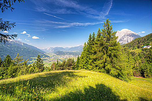 茵谷,右边,山脉,后面,阿尔卑斯山,提洛尔,奥地利