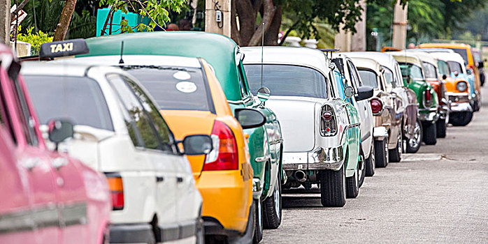 历史,汽车,街景,老,美洲,街道,哈瓦那,出租车,古巴