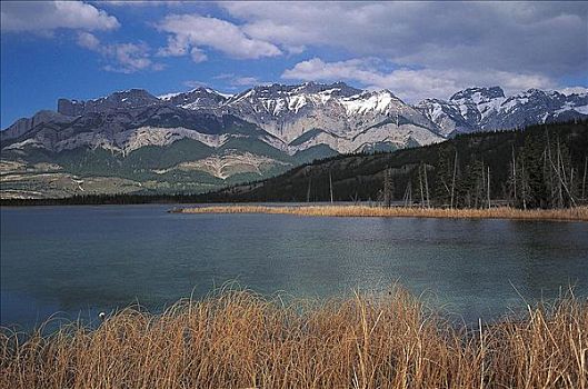 湖,山峦,碧玉国家公园,艾伯塔省,加拿大,北美,世界遗产