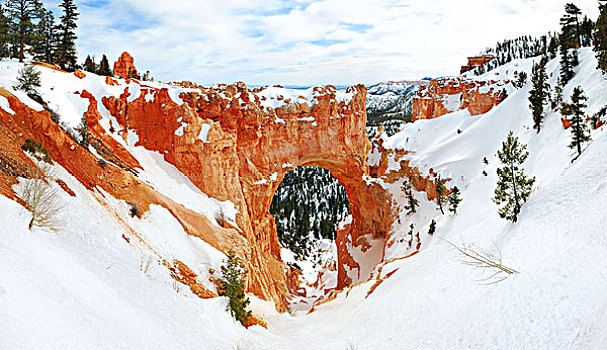 峡谷,全景,雪,冬天,红岩,蓝天