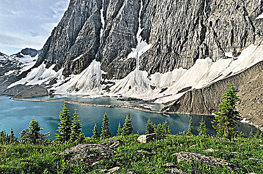 浮冰,湖,库特尼国家公园,不列颠哥伦比亚省,加拿大
