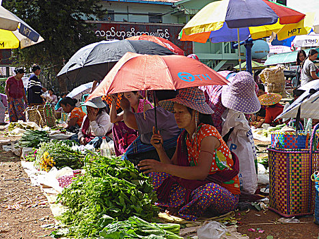 市场,出售,顾客,人,茵莱湖,掸邦,缅甸