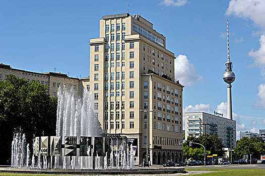 喷泉,高层建筑,建筑,电视塔,柏林,德国,欧洲