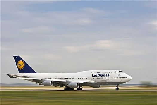 波音747,汉莎航空公司,升空,法兰克福,机场,黑森州,德国,欧洲