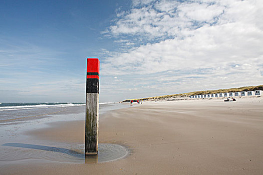 红色,木质,柱子,海滩,小屋,蓝色,天空,靠近,自然,自然保护区,特塞尔,荷兰,欧洲