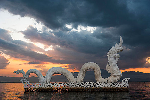龙,雕塑,湖,省,泰国,亚洲