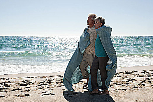 夫妻,海滩,毯子