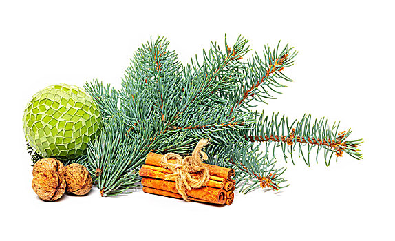 圣诞装饰,杉枝,肉桂棒,坚果
