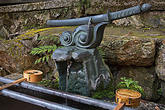 日本,神祠,喷水池,武士,剑,京都