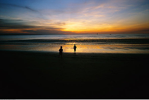 人,海滩,日落,北领地州,澳大利亚