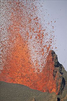 溅,排列,火山岩,喷泉,放射状,裂缝,盾状火山,费尔南迪纳岛,加拉帕戈斯群岛,厄瓜多尔