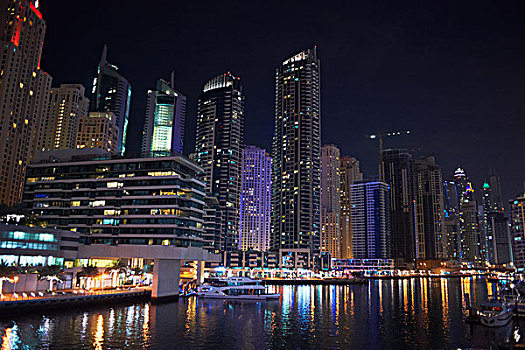 城市,夜晚,迪拜,码头,阿联酋