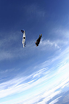 多云,飞机,跳伞运动员,求婚者,容器,朝下,跳伞员,极限,运动员,运动,降落伞,跳跃,高空跳伞,特技,速度,极限运动,探险
