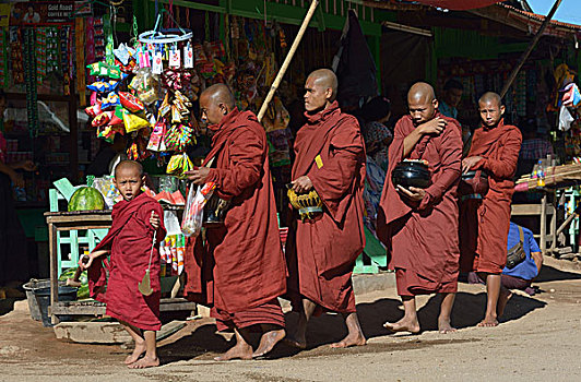 僧侣,请求,圆,晨光,吉桃,缅甸,亚洲