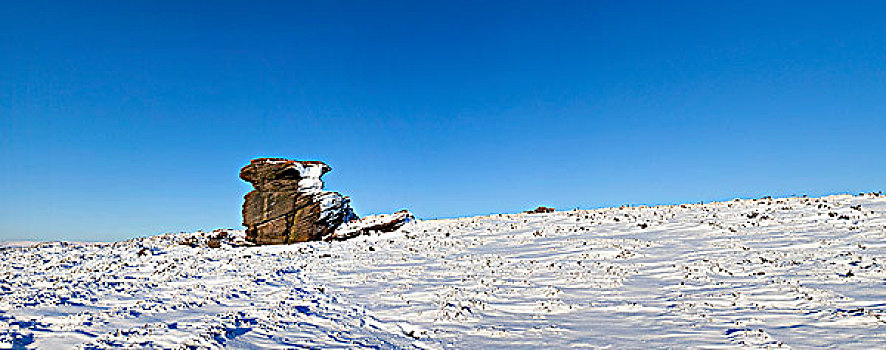 英格兰,德贝郡,峰区国家公园,全景,雪,围绕,母兽,帽,大,岩石构造