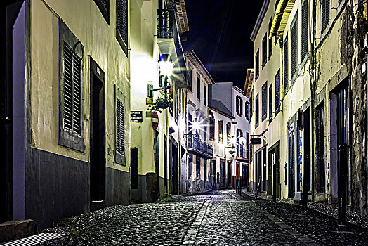 光亮,街道,夜晚,丰沙尔,马德拉岛,葡萄牙,欧洲